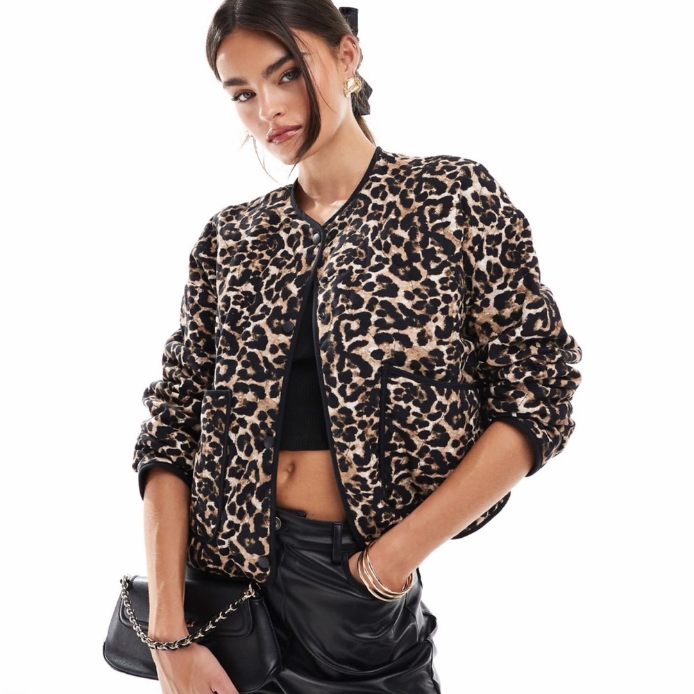 New Pull & Bear Quilted Leopard Jacket